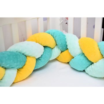 Paturica fermecata - Aparatori impletite plus minky verde menta, turquoise si galben 240 cm