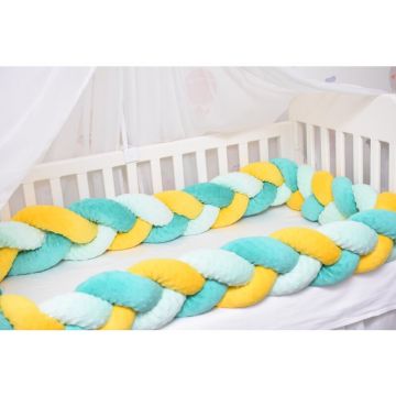Paturica fermecata - Aparatori impletite plus minky verde menta, turquoise si galben 360 cm