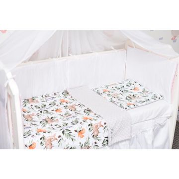 Paturica fermecata - Lenjerie 3 piese patut 120x60 cm model caprioare si plus gri