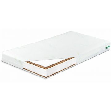 Saltea pentru patut, Sensillo, Luxe, Cu 3 straturi, Cu husa detasabila, Cocos-Spuma-Cocos, Cu Aloe Vera, 120x60x11 cm, 0 luni+, Alb