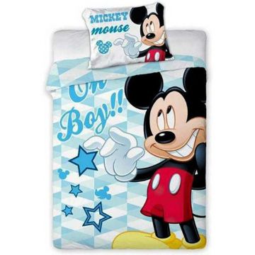 SunCity - Lenjerie 2 piese Oh Boy 60x40 cm, 135x100 cm Mickey Mouse din Bumbac, Albastru