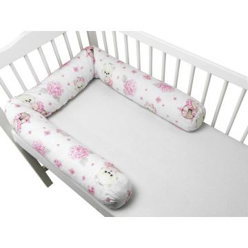 Aparatoare pentru patut, MimiNu, Tip rulou, Cu husa detasabila, Lungime 180 cm, Din bumbac certificat Oeko Tex Standard 100, Design, Pink Ballerina