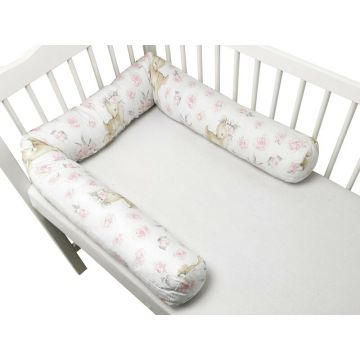 Aparatoare pentru patut, MimiNu, Tip rulou, Cu husa detasabila, Lungime 180 cm, Din bumbac certificat Oeko Tex Standard 100, Sweet Deer Pink