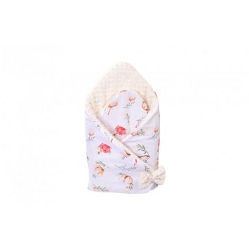 Confort family - Paturica de infasat Flori de bumbac si minky crem 80x80 cm