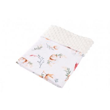 Paturica model flori de bumbac si plus minky crem 80x80 cm