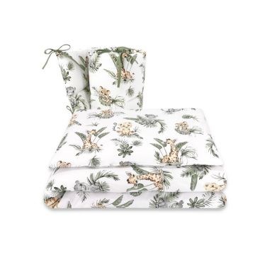 Lenjerie patut 3 piese, Qmini, Pentru patut 140x70 cm, Cu protectie laterala, Din bumbac certificat Oeko Tex Standard 100, Safari Lenjerie patut 3 piese, Qmini, Pentru patut 140x70 cm, Cu protectie laterala, Din bumbac certificat Oeko Tex Standard 100, Safari