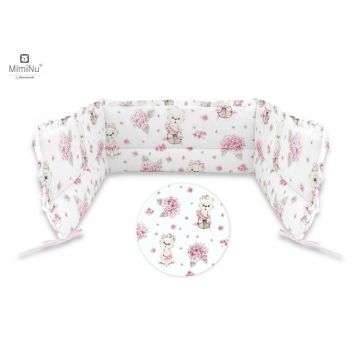 Aparatoare pentru patut, MimiNu, Din bumbac certificat Oeko Tex Standard 100, 180x30 cm, Cu volanase, Cu panglici, Design, Pink Ballerina