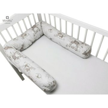 MimiNu - Aparatoare tip rulou pentru patut, Lungime 180 cm, Din bumbac certificat Oeko Tex Standard 100, Cu diametru de 10 cm, Design, Calm Forest Beige