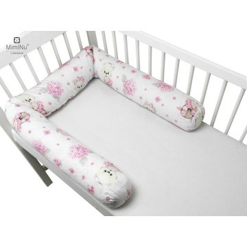 MimiNu - Aparatoare tip rulou pentru patut, Lungime 180 cm, Din bumbac certificat Oeko Tex Standard 100, Cu diametru de 10 cm, Design, Pink Ballerina