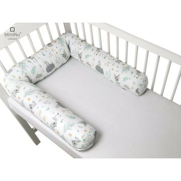 MimiNu - Aparatoare tip rulou pentru patut, Lungime 180 cm, Din bumbac certificat Oeko Tex Standard 100, Cu diametru de 10 cm, Forest Friends Mint