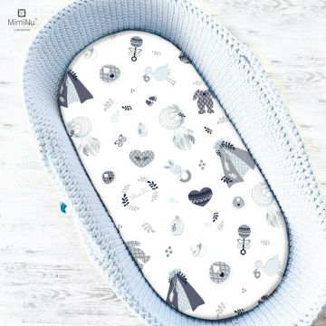 Cearceaf cu elastic, MimiNu, Pentru landou, carucior si cosulet, Dimensiune 80x35 cm, Din bumbac certificat Oeko Tex Standard 100, Baby Shower Blue