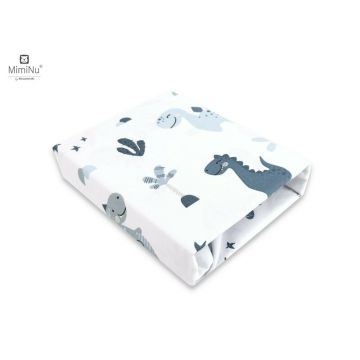 Cearceaf cu elastic, MimiNu, Pentru patut leagan sau patut co-sleeper, Dimensiune 90x40 cm, Din bumbac certificat Oeko Tex Standard 100, Dino Granat