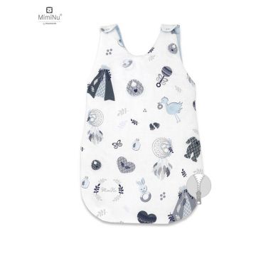 Sac de dormit, MimiNu, Pentru bebelusi, De iarna, Din bumbac certificat Oeko Tex Standard 100, Cu fermoar lateral, Cu capse pe umar, 70 cm, 0 - 6 luni, 2.5 Tog, Baby Shower Blue