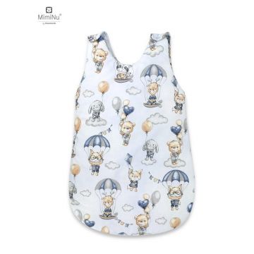 MimiNu - Sac de dormit pentru bebelusi, De iarna, Din bumbac certificat Oeko Tex Standard 100, Cu fermoar lateral, Cu capse pe umar, 70 cm, 0 - 6 luni, 2.5 Tog, Parachutes Blue