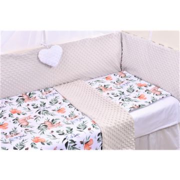Paturica fermecata - Lenjerie 3 piese patut 140x70 cm model caprioare si plus gri