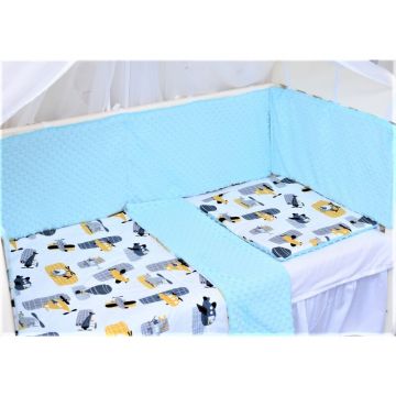 Paturica fermecata - Set complet 7 piese model elicoptere si plus minky bleu patut 120x60 cm