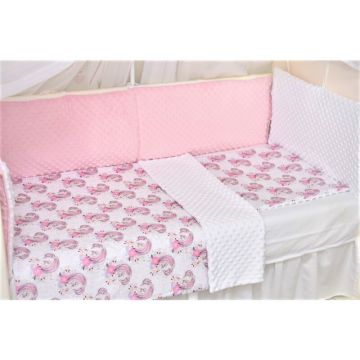 Paturica fermecata - Set complet 7 piese model unicorni si plus minky alb roz patut 120x60 cm