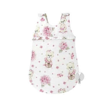 Sac de dormit, MimiNu, Pentru bebelusi, De iarna, Cu volanase, Din bumbac certificat Oeko Tex Standard 100, Cu fermoar lateral, Cu capse pe umar, 70 cm, 0 - 6 luni, 2.5 Tog, Design, Pink Ballerina