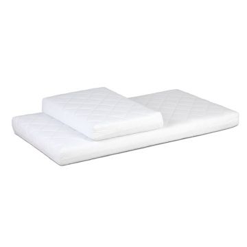 Set saltele, Pentru copii, 190x70x11 cm (140x70x11 cm + 50x70x11 cm ), Fibra de cocos si spuma, Husa detasabila si lavabila, 100% Bumbac, Alb, YappyKids, YappyGrow