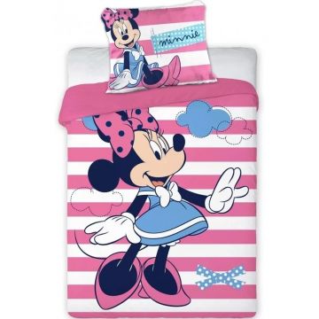 SunCity - Lenjerie 2 piese Stripes 60x40 cm, 135x100 cm Minnie Mouse din Bumbac, Roz