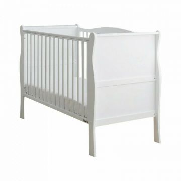 Woodies - Patut Bebe Din Lemn Masiv Noble Alb, 120 cm x 60 cm, Design Impunator, Confortabil, Rezistent