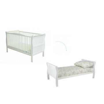 Woodies - Patut din lemn masiv 140x70 transformabil pentru bebe si junior Noble White