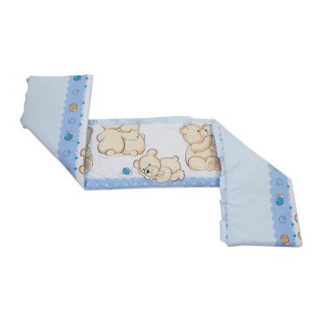 Babyneeds - Aparatoare laterala pentru patut 120x60 cm, Cu umplutura antialergica, Dimensiune 180 x 32 cm, Teddy Friends Albastru M1