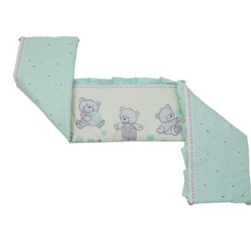 Aparatoare laterala, Babyneeds, Teddy Toys M1, Pentru patut 120x60 cm, Cu umplutura antialergica, 180 x 32 cm, Turquoise