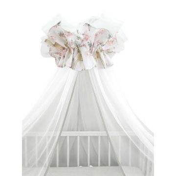 Baldachin, MimiNu, Din tull, Mare, Cu funda din bumbac, Dimensiune 400x170 cm, Materiale certificate Oeko Tex Standard 100, Sweet Deer Pink 