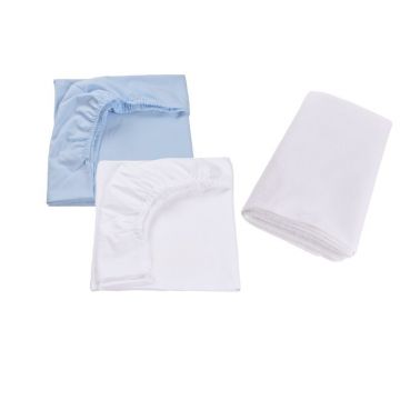 Confort family - Set 2 cearsafuri patut 90x50 cm bumbac 100% alb blue + Protectie impermeabila
