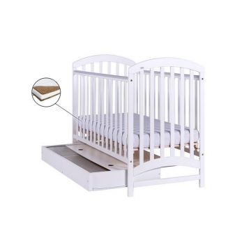 Drewex - Patut Adel cu sertar Alb + Saltea Cocos 10 cm