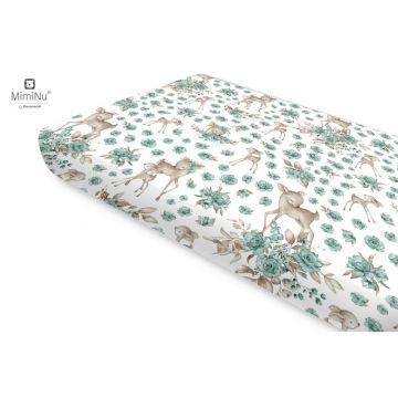 MimiNu - Cearceaf cu elastic, Din bumbac certificat Oeko Tex Standard 100, Pentru pat 160x80 cm, Sweet Deer Mint