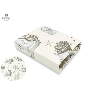 Miminu - Cearceaf cu elastic pentru patut leagan sau patut co-sleeper, Dimensiune 90x40 cm, Din bumbac certificat Oeko Tex Standard 100, Design, Seal Beige