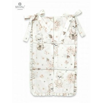 MimiNu - Organizator pentru patut, Din bumbac certificat Oeko Tex Standard 100, Cu 6 compartimente, Cu doua panglici, 70x40 cm, Cu volanase, Design, Powdery Pink Ballerina