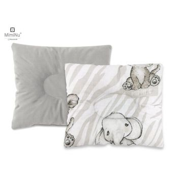 MimiNu - Perna bebelusi profilata, Cu doua fete, Cu functie anti-soc, Pufoasa, Din catifea si bumbac, 23x26 cm, Materiale certificate Oeko Tex Standard 100, Velvet Safari Beige