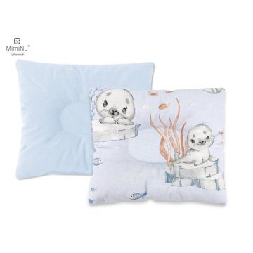 Perna bebelus, MimiNu, Profilata, Cu doua fete, Cu functie anti-soc, Pufoasa, Din catifea si bumbac, 23x26 cm, Materiale certificate Oeko Tex Standard 100, Velvet Seal Blue