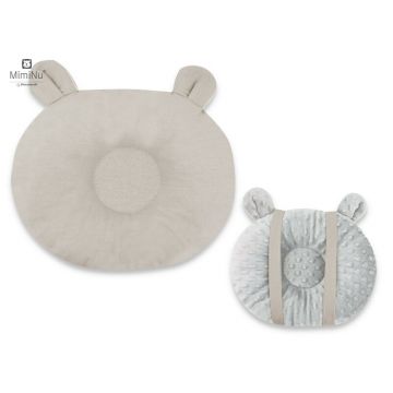 MimiNu - Perna bebelusi Ursulet, Multifunctionala, Cu doua fete, Tesatura pufoasa minky si bumbac, Materiale certificate Oeko Tex Standard 100, Colectia Royal, Minky Beige