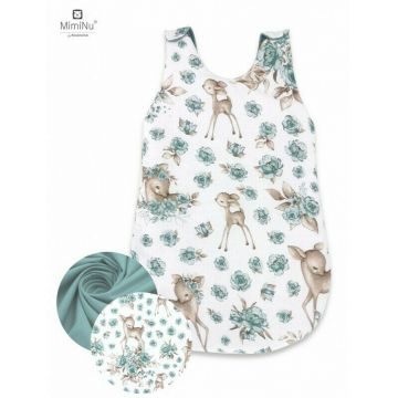 MimiNu - Sac de dormit pentru bebelusi, De iarna, Din bumbac certificat Oeko Tex Standard 100, Cu fermoar lateral, Cu capse pe umar, 70 cm, 0 - 6 luni, 2.5 Tog, Sweet Deer Mint