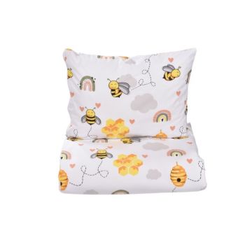 Paturica fermecata - Set complet lenjerie 5 piese pentru patut stivuibil gradinita model albinute