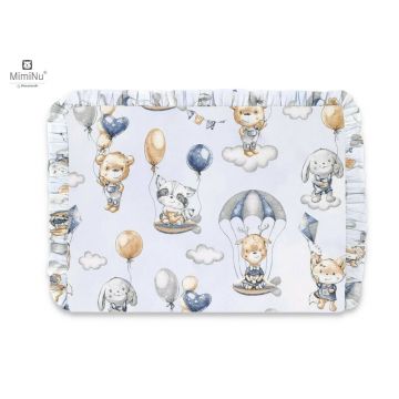 Perna clasica de dormit, MimiNu, Cu volanas, Cu husa detasabila cu fermoar, Din bumbac certificat Oeko Tex Standard 100, Pentru patut, carucior, balansoar, 30x40 cm, Parachutes Blue