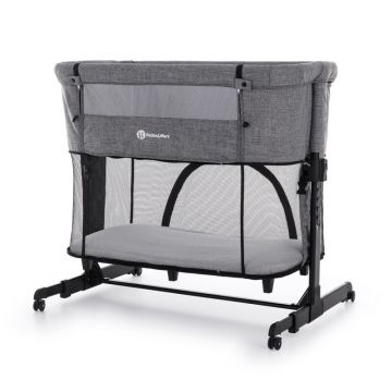 Petite&Mars - Patut co-sleeper Nextie 3 in 1, Cu setare unghiulara, Reglabil in 5 pozitii pe inaltime, Tranformabil in tarc de joaca, Conform cu standardul european de securitate EN 12227:2010, Gri