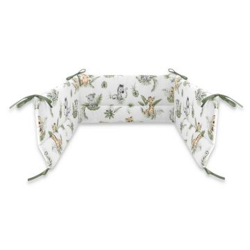 Aparatoare pentru patut, Qmini, Din bumbac certificat Oeko Tex Standard 100, 210X30 cm, Cu panglici, Safari