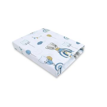 Qmini - Cearceaf cu elastic pentru patut 140X70 cm, Din bumbac certificat Oeko Tex Standard 100, Teddy Bears on Rainbow, Blue