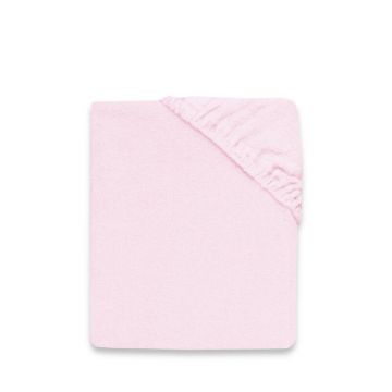 Cearceaf cu elastic, Qmini, Pentru patut leagan sau patut co-sleeper, Dimensiune 90x40 cm, Din bumbac terry, Material certificat Oeko Tex Standard 100, Pink
