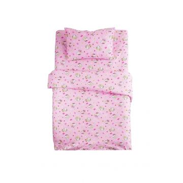 Lenjerie de pat 3 piese, bumbac, Hello Kitty, roz, 140 x 200 cm