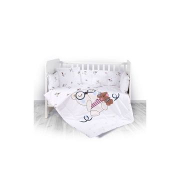 Lorelli - Set lenjerie pat 7 piese Lily, bumbac ranforce, Bear Beige