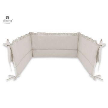 MimiNu - Aparatoare pentru patut 120x60 cm, Cu volanase, Din bumbac certificat Oeko Tex Standard 100, Cu inaltimea de 30 cm, Cu panglici, Colectia Royal, Beige