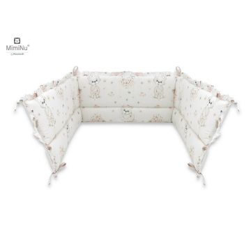 MimiNu - Aparatoare pentru patut 120x60 cm, Din bumbac certificat Oeko Tex Standard 100, Cu inaltimea de 30 cm, Cu volanase, Cu panglici, Design, Powdery Pink Ballerina