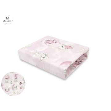 Cearceaf cu elastic, MimiNu, Pentru patut 120X60 cm, Din bumbac certificat Oeko Tex Standard 100, Design, Awesome Bunnies