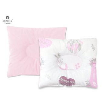 MimiNu - Perna bebelusi profilata, Cu doua fete, Cu functie anti-soc, Pufoasa, Din catifea si bumbac, Materiale certificate Oeko Tex Standard 100, 23x26 cm, Velvet Baby Shower Pink